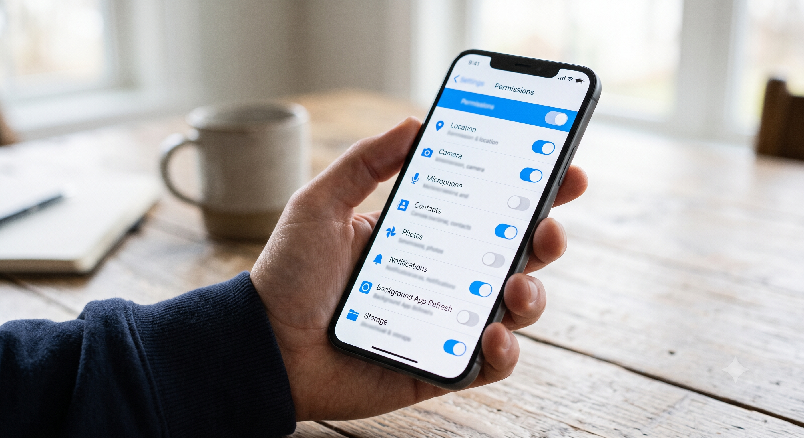 Smartphone screen showing app network permission settings with several toggles